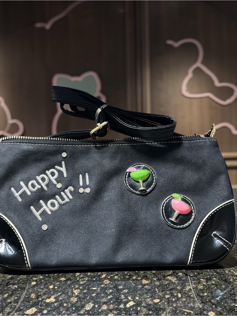 Happy Hour Black Cocktail Crossbody Shoulder Bag Margarita Rhinestone Purse